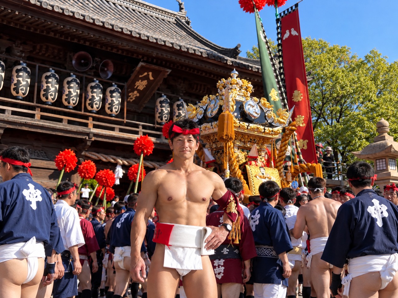 地域の秋祭りで神輿とともに参加するSINGARI運営者